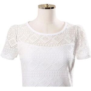 Chiffon & Lace Short Sleeve Blouse White Size M